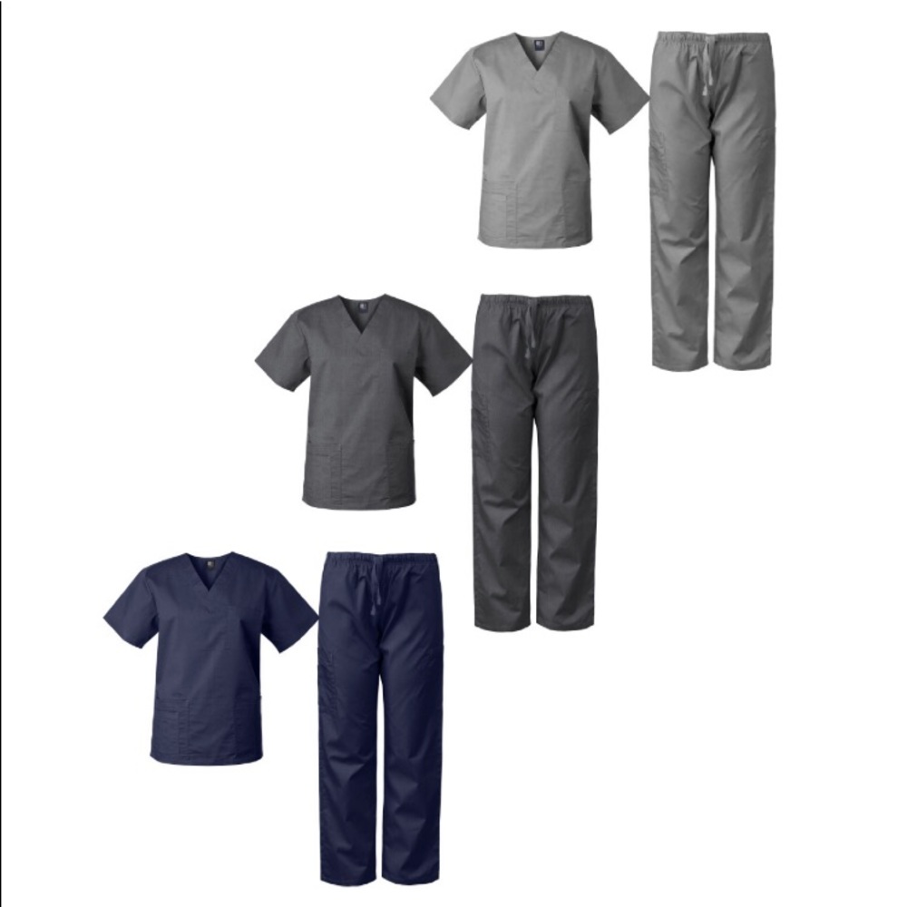 3 MedGear Unisex Scrub Sets Pewter, Charcoal, Navy